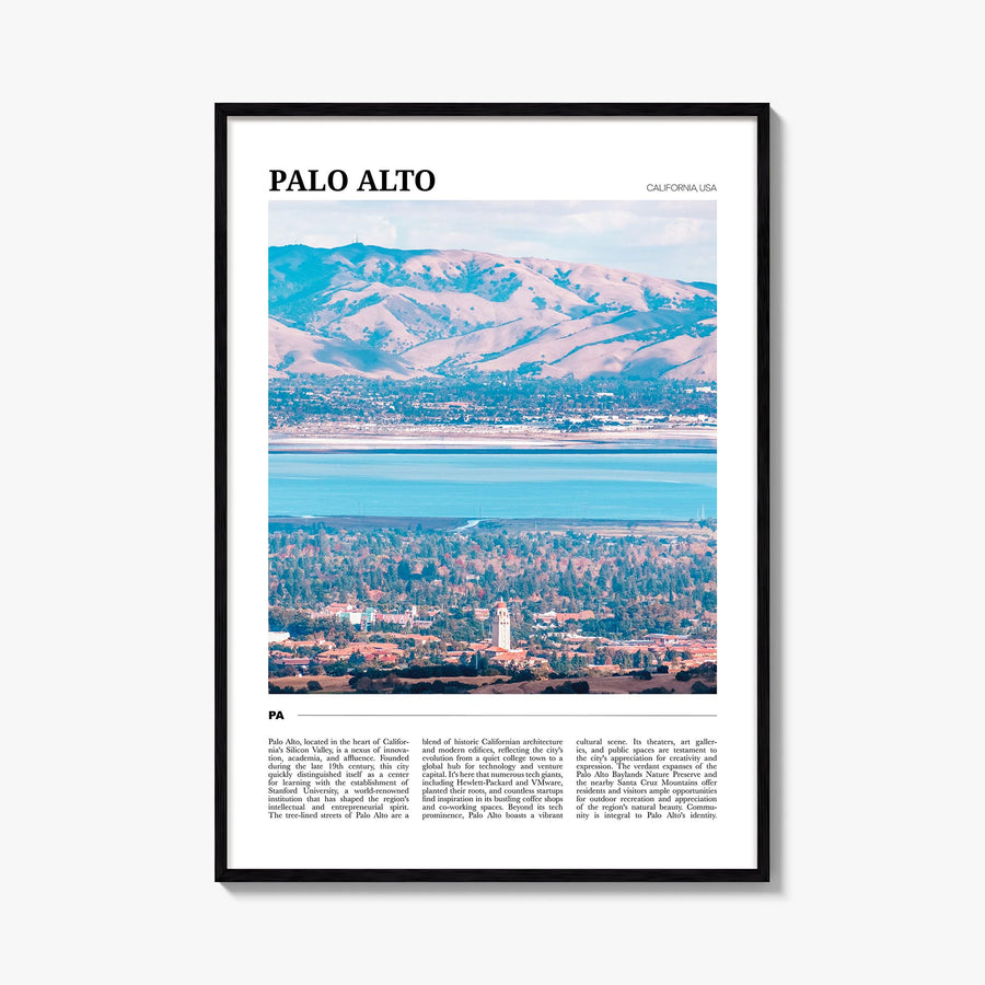 Palo Alto colorful travel poster of California, USA – vertical wall art, unframed print shown in interior mockup