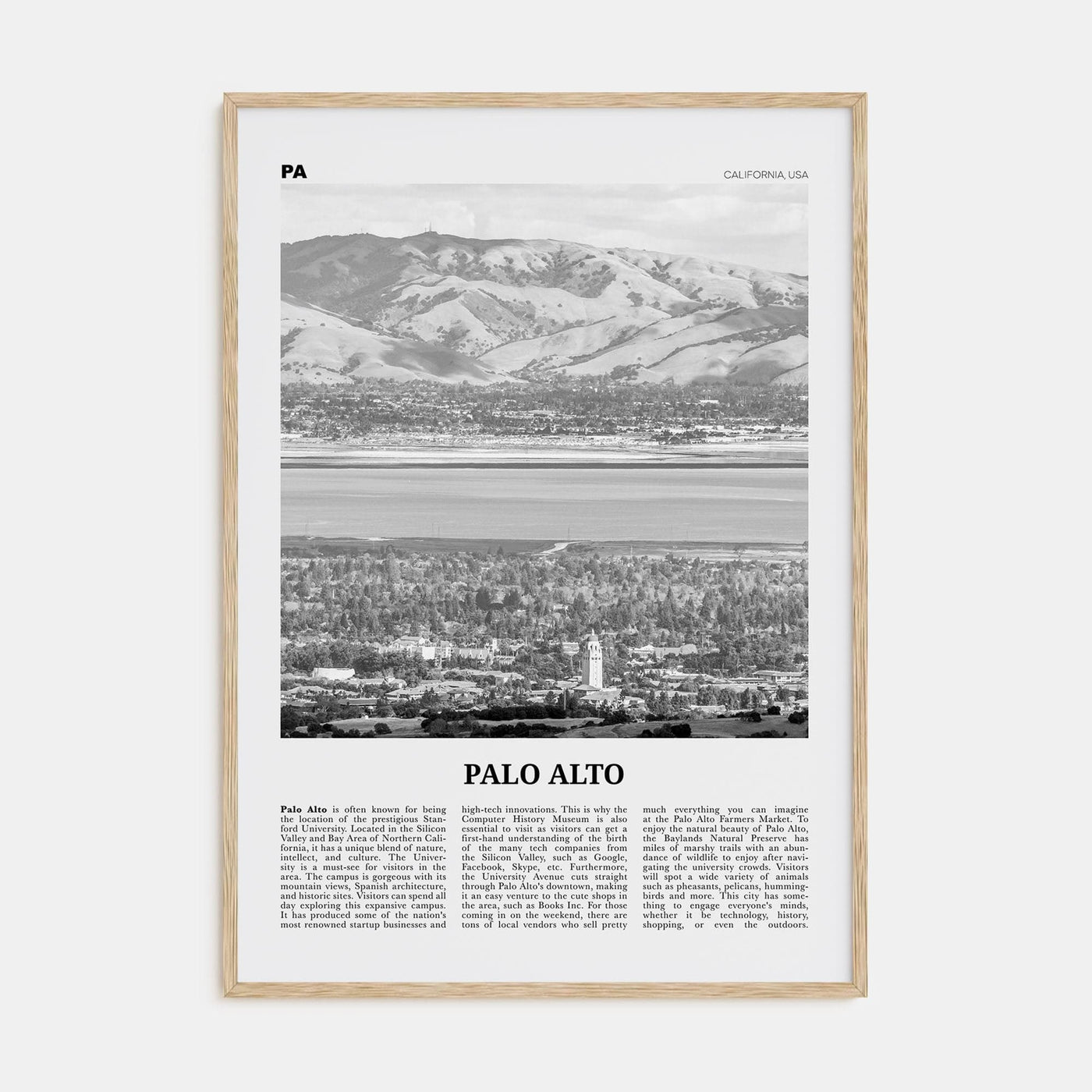 Palo Alto Poster Natural Wood / 8x12 in Nbourhood Travel B&W Poster