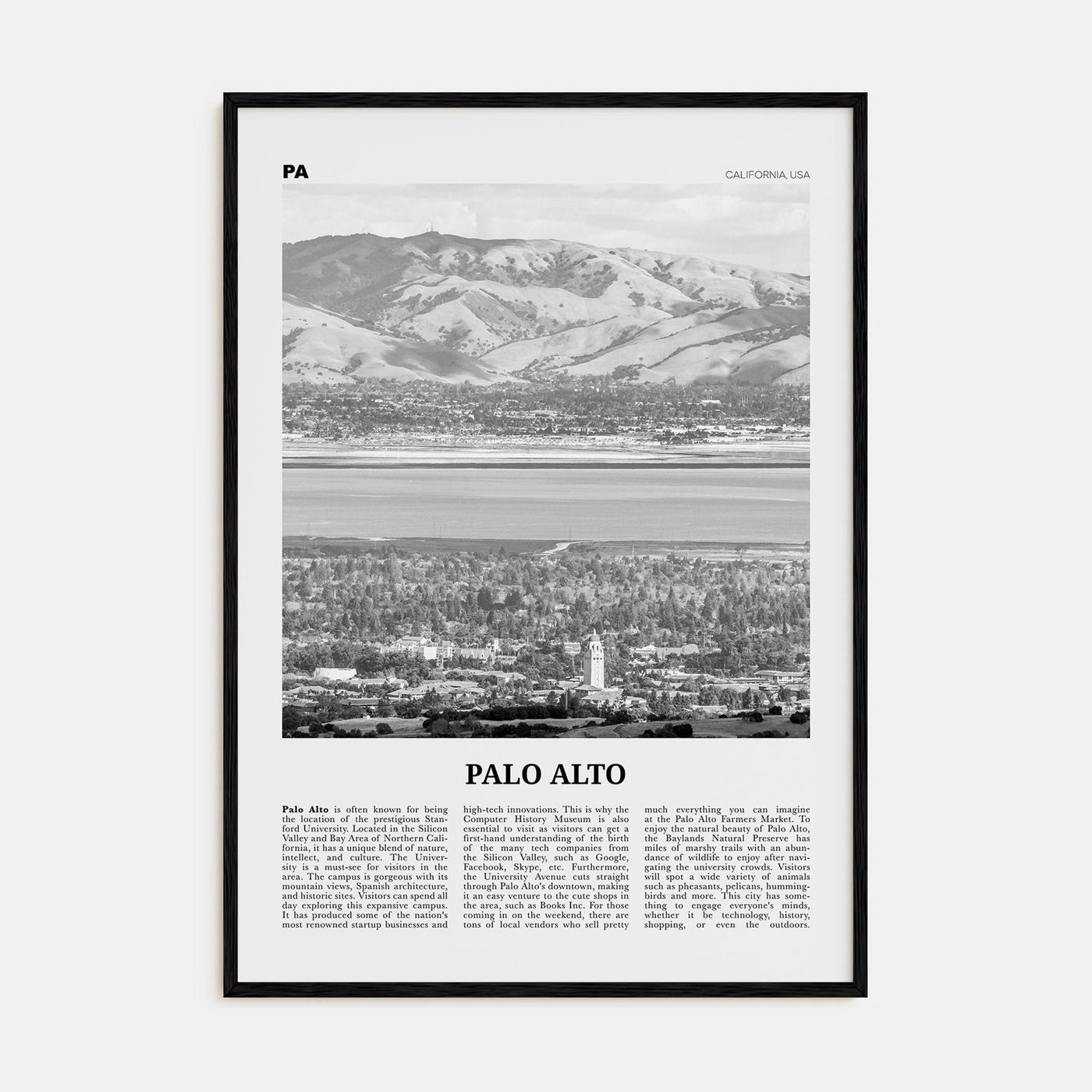 Palo Alto Poster Black Wood / 8x12 in Nbourhood Travel B&W Poster