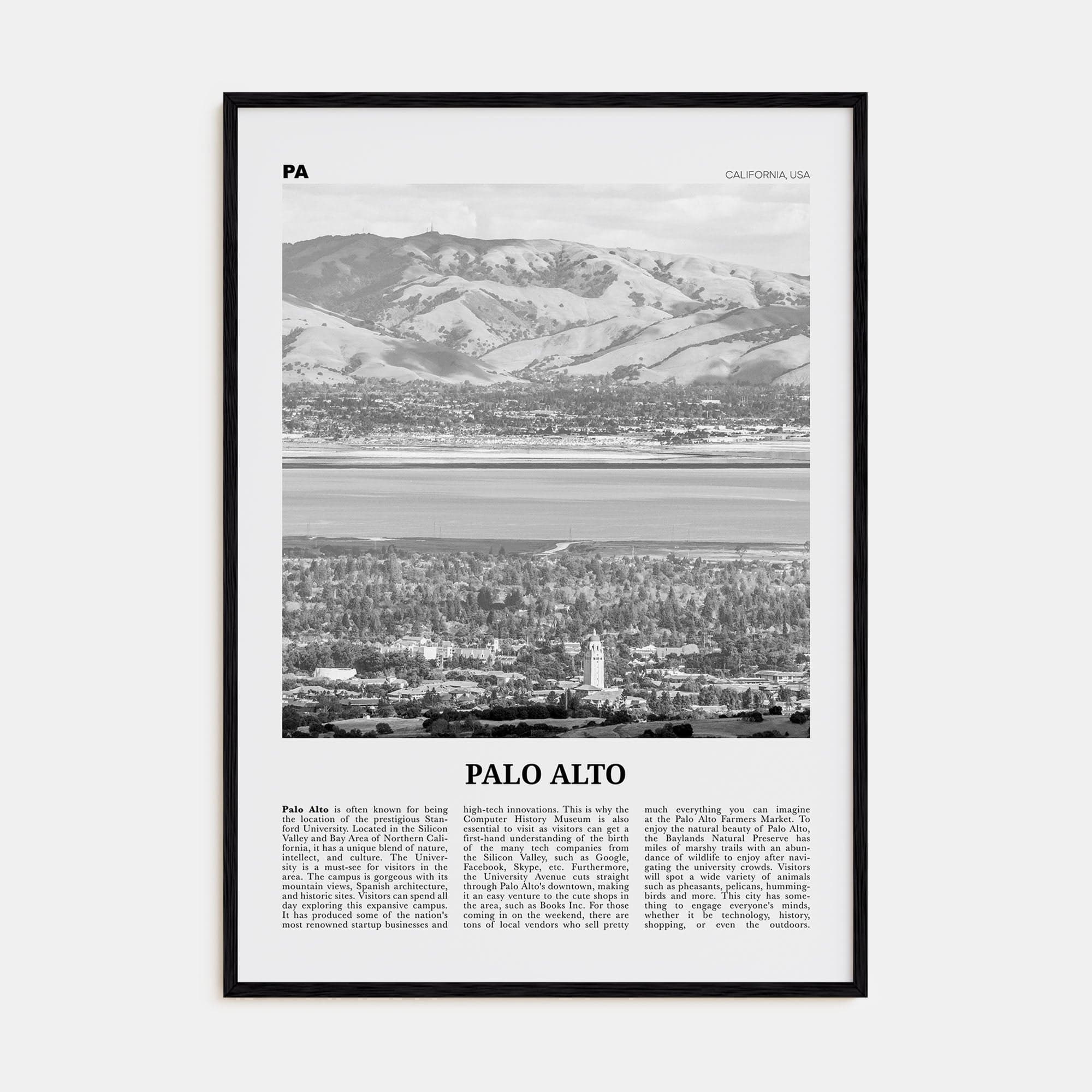 Palo Alto Poster Black Wood / 8x12 in Nbourhood Travel B&W Poster