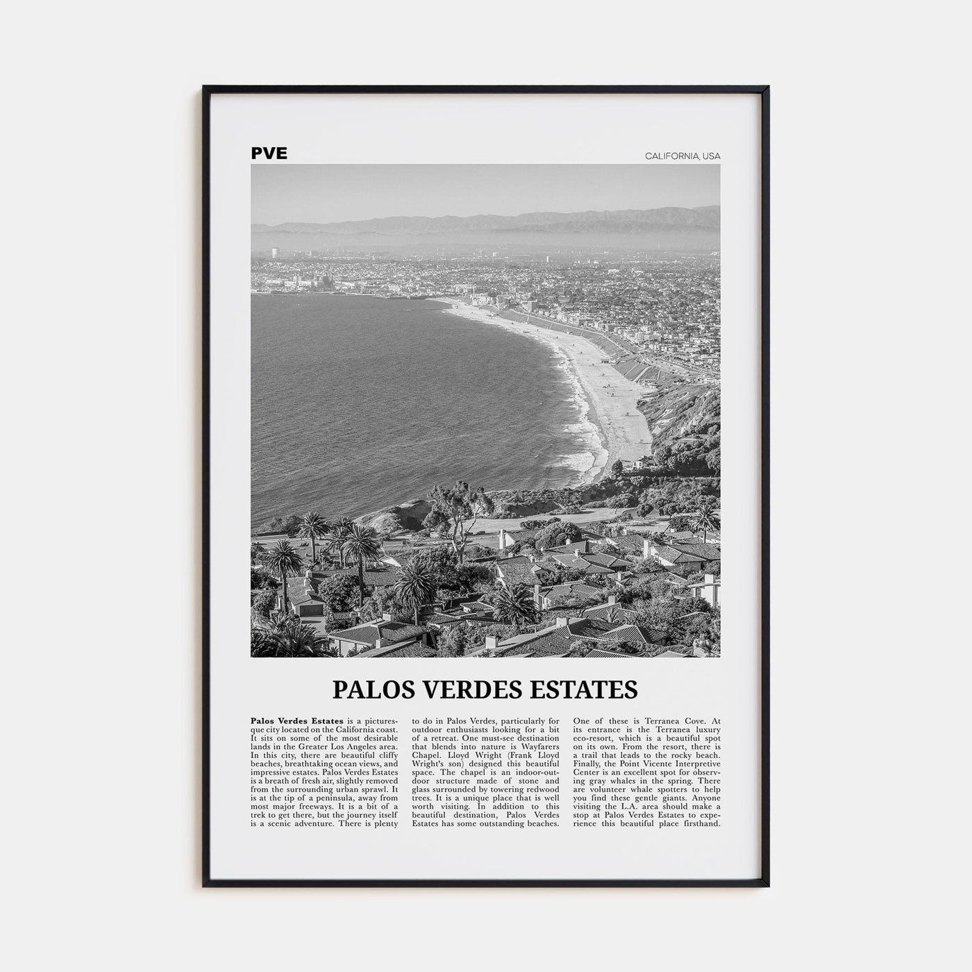 Palos Verdes Estates Poster None / 8x12 in Nbourhood Travel B&W Poster