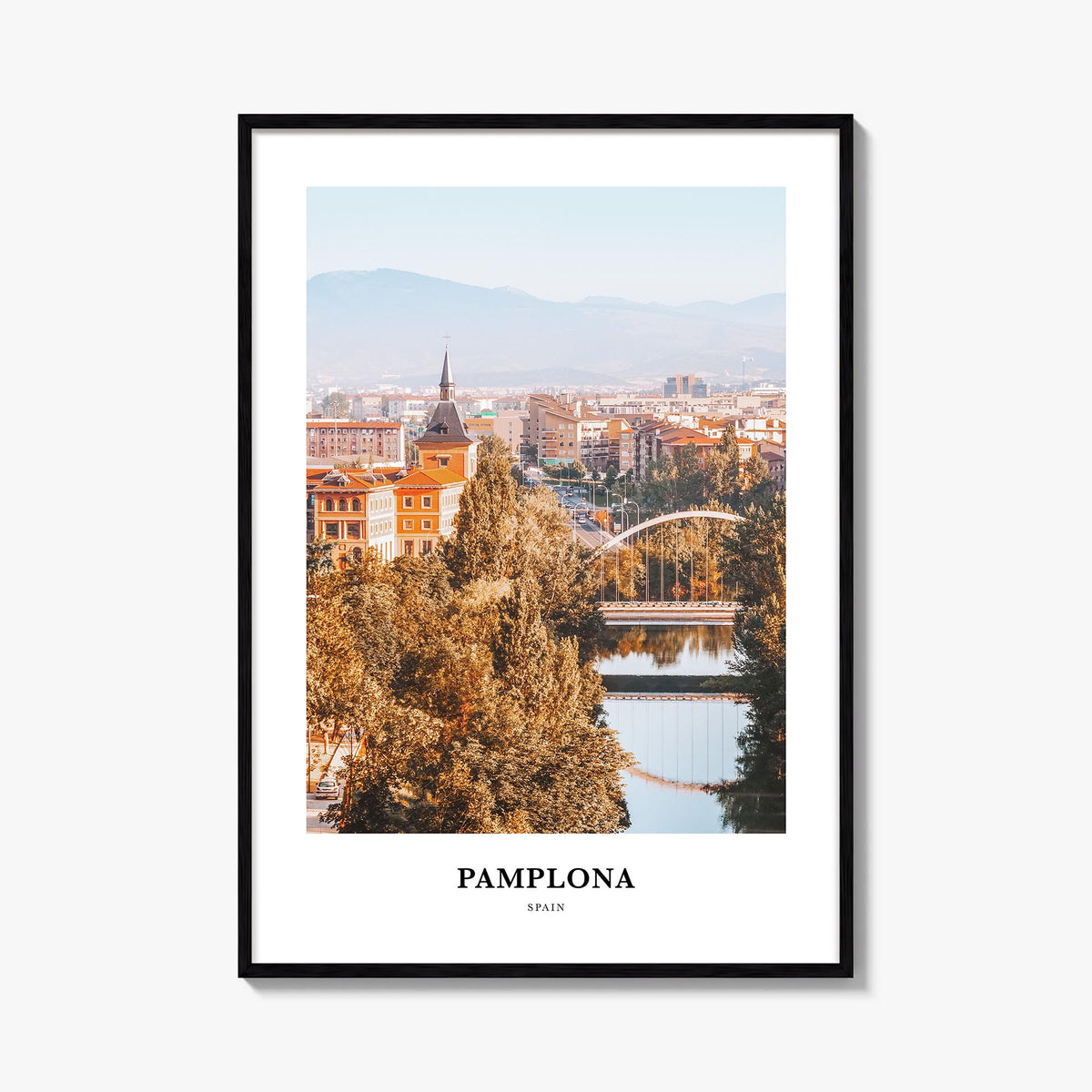Pamplona colorful classic poster of Spain – vertical wall art, unframed print shown in interior mockup