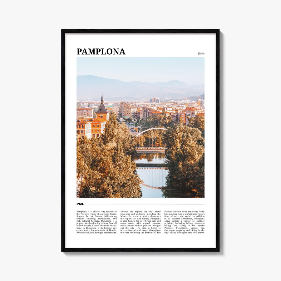 Pamplona colorful travel poster of Spain – vertical wall art, unframed print shown in interior mockup