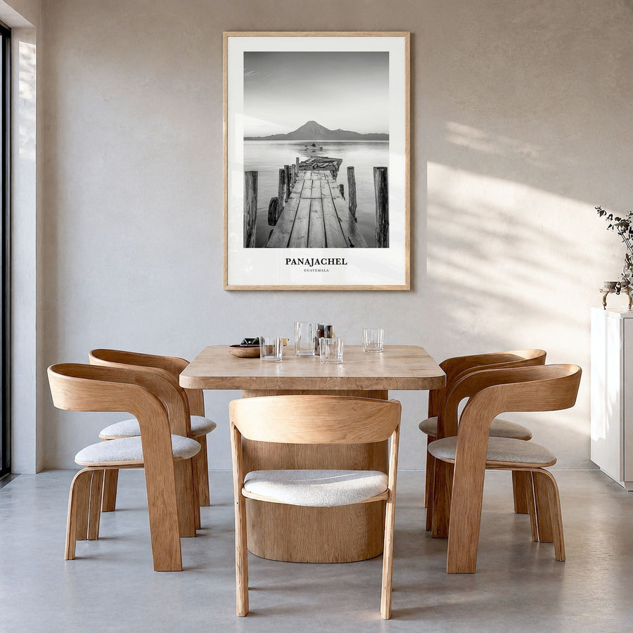 Panajachel Classic Poster in a natural wood frame, hanging in a dining room
