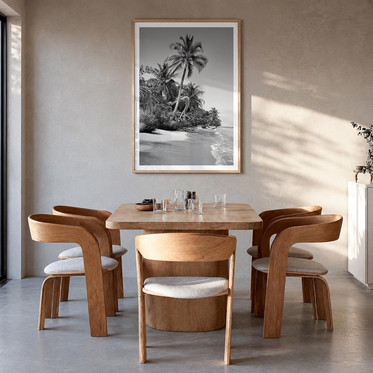 Panama black & white photo poster of Central America – vertical wall art in natural wood frame with white border, hanging on 