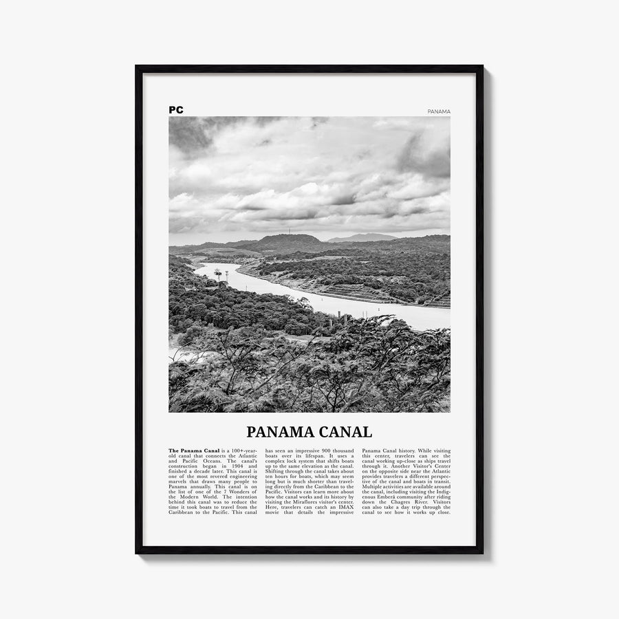 Panama Canal black & white newspaper poster of Panama – vertical wall art, unframed print shown in interior mockup