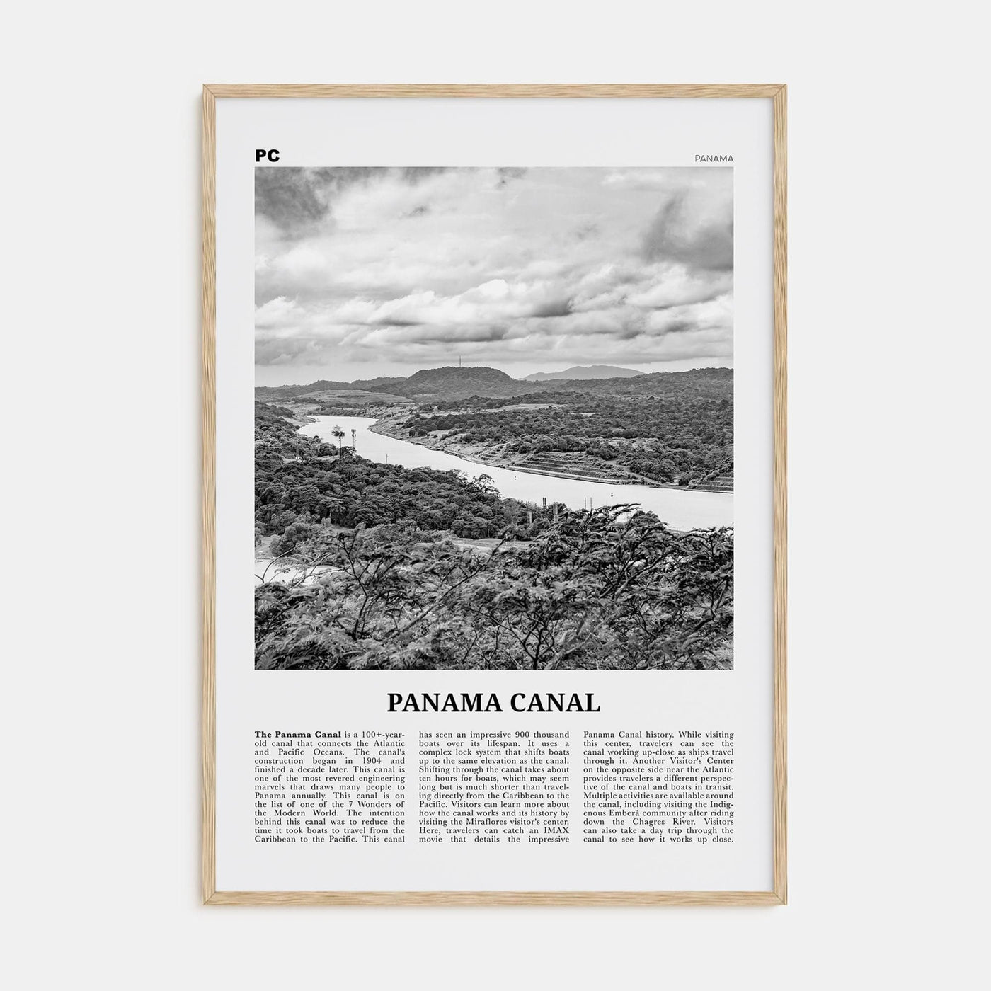 Panama Canal Poster Natural Wood / 8x12 in Nbourhood Travel B&W Poster