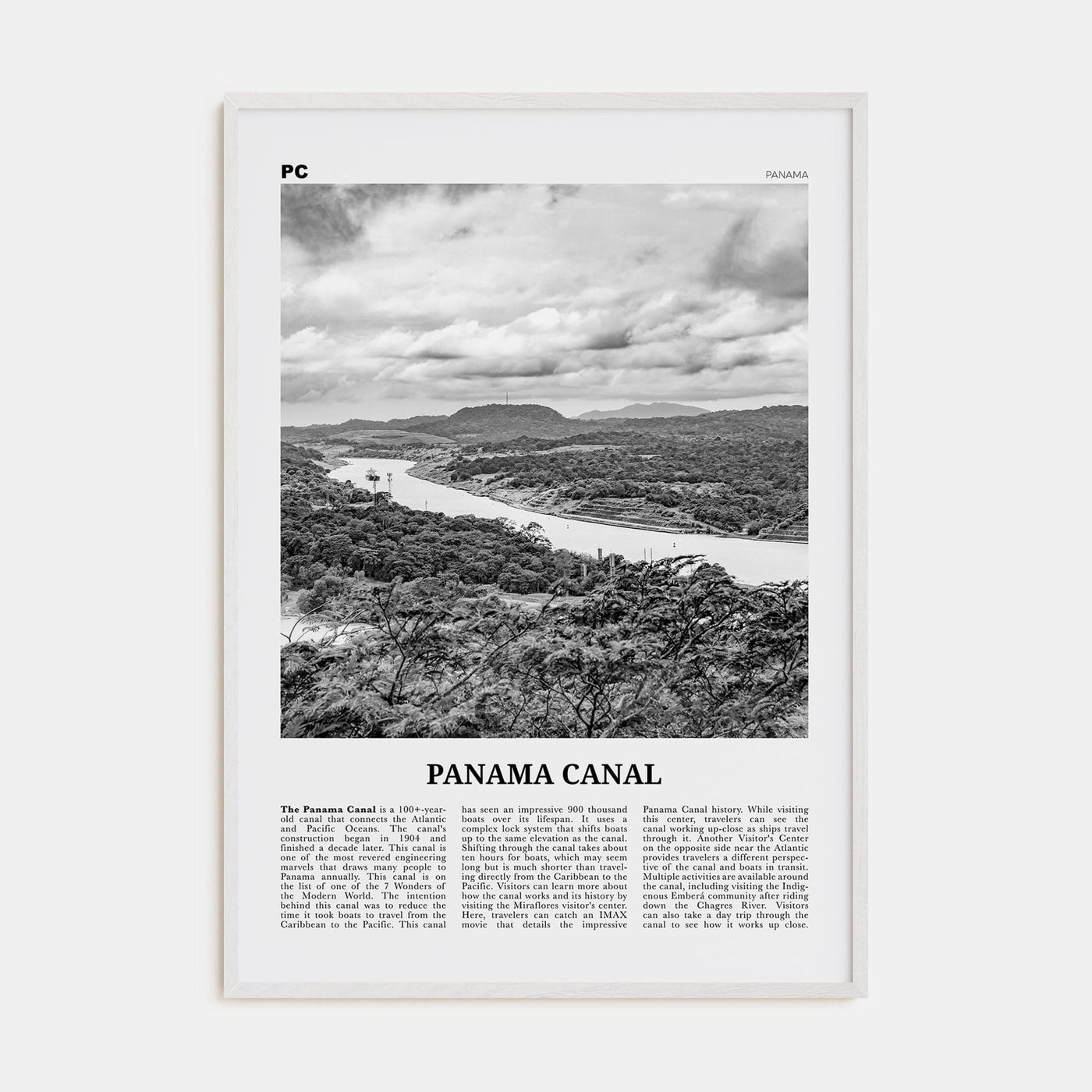 Panama Canal Poster White Wood / 8x12 in Nbourhood Travel B&W Poster