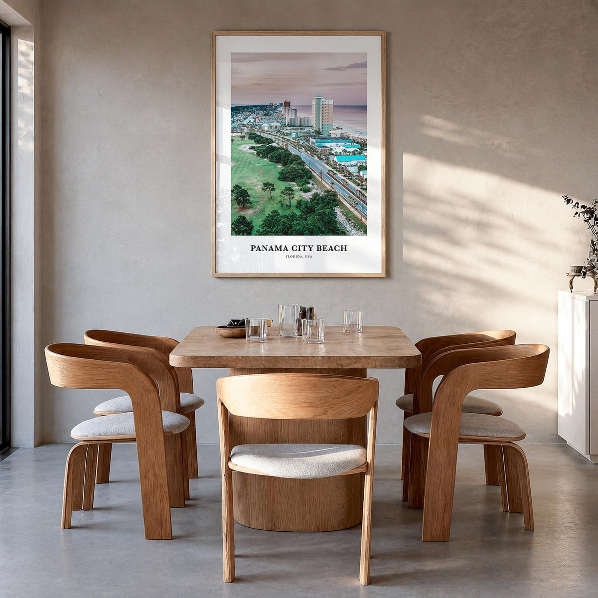 Panama City Beach, Florida colorful classic poster of Florida, USA – vertical wall art in natural wood frame, hanging on wall