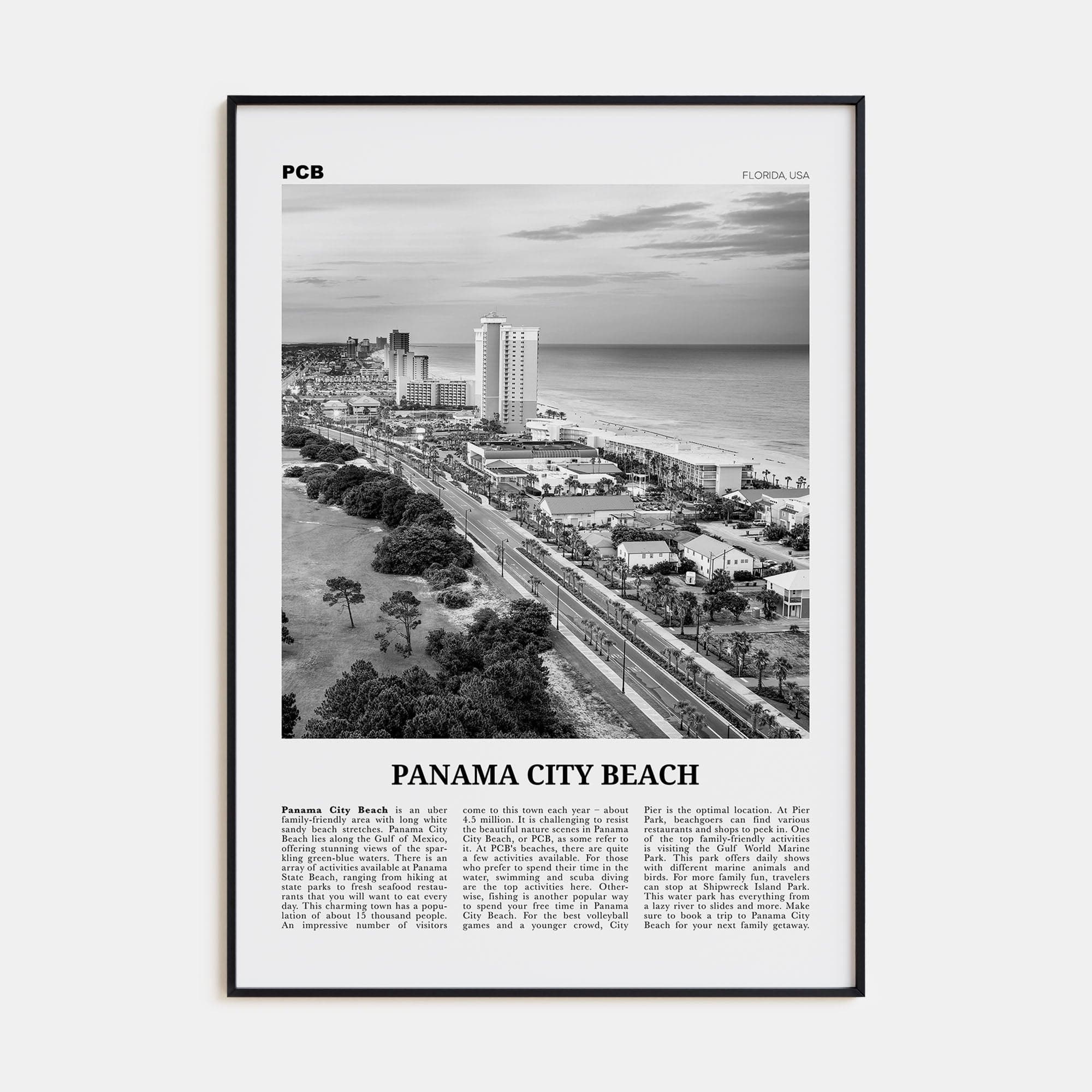 Panama City Beach, Florida Poster None / 8x12 in Nbourhood Travel B&W Poster