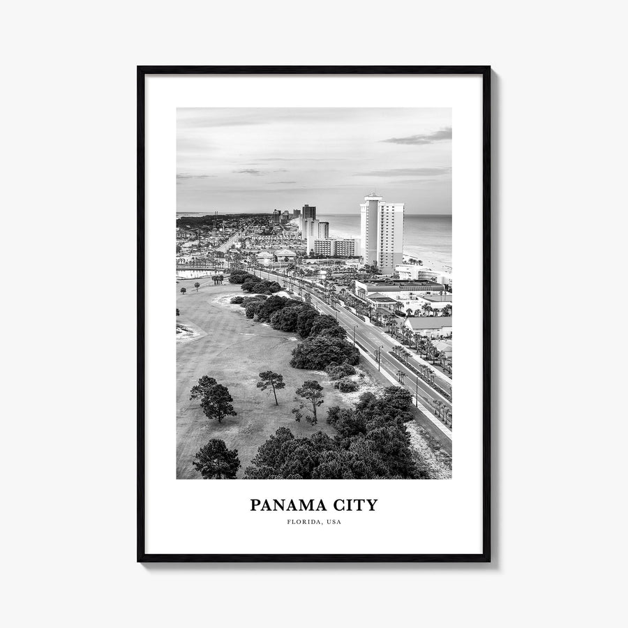 Panama City, Florida black & white classic poster of Florida, USA – vertical wall art, unframed print shown in interior mocku