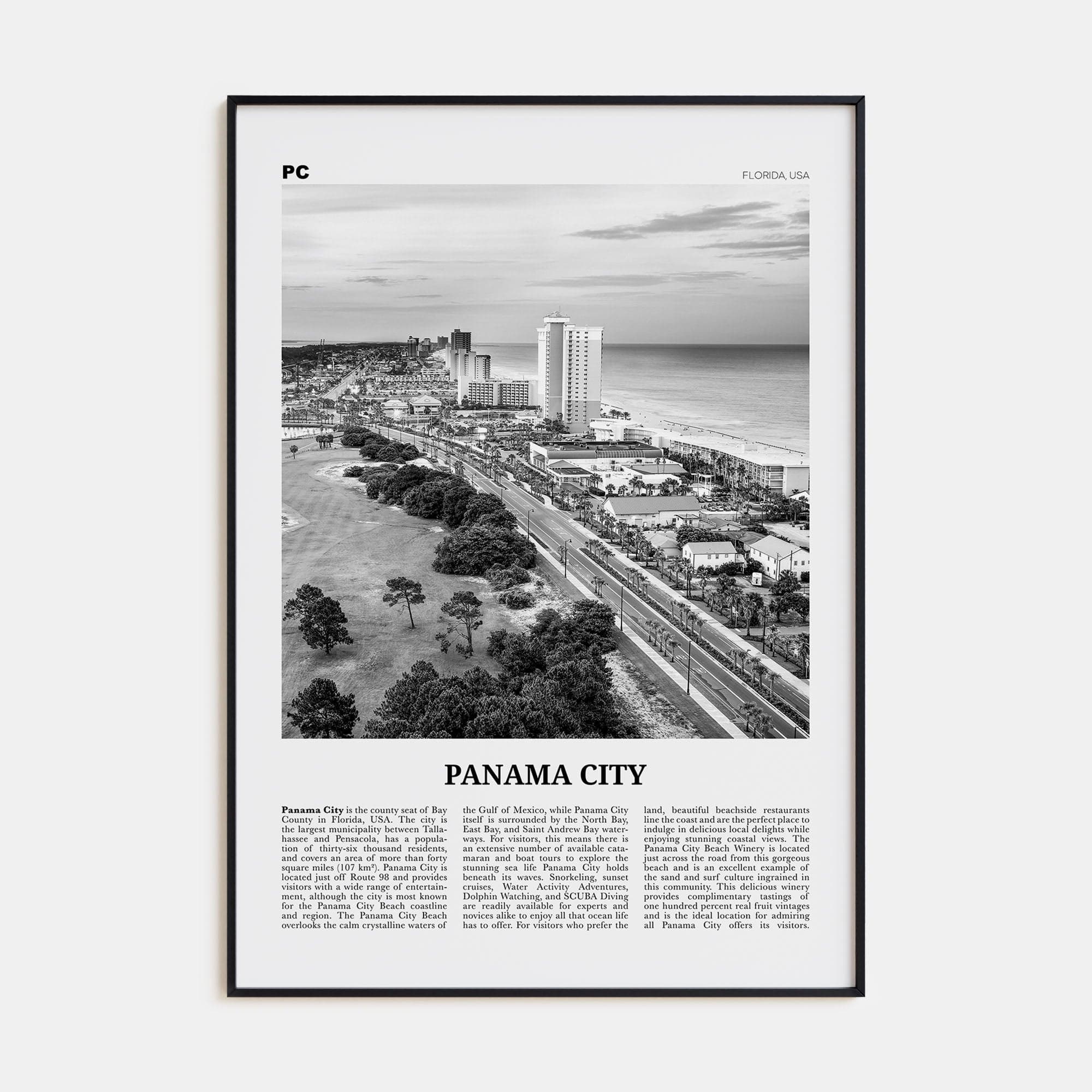 Panama City, Florida Poster None / 8x12 in Nbourhood Travel B&W Poster