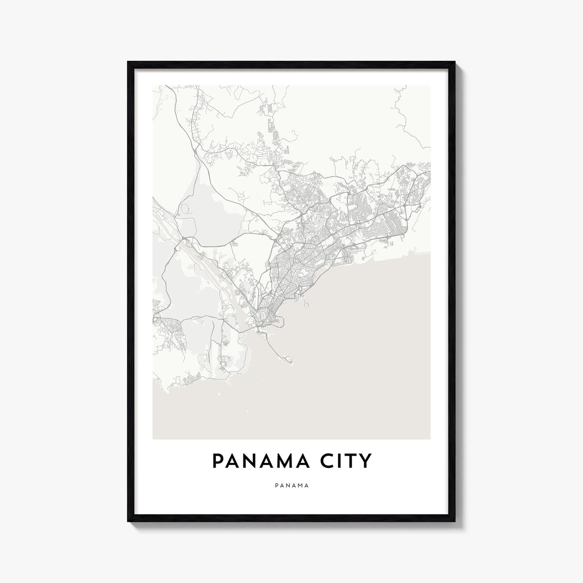 Panama City, Panama black & white map poster of Panama – vertical wall art, unframed print shown in interior mockup