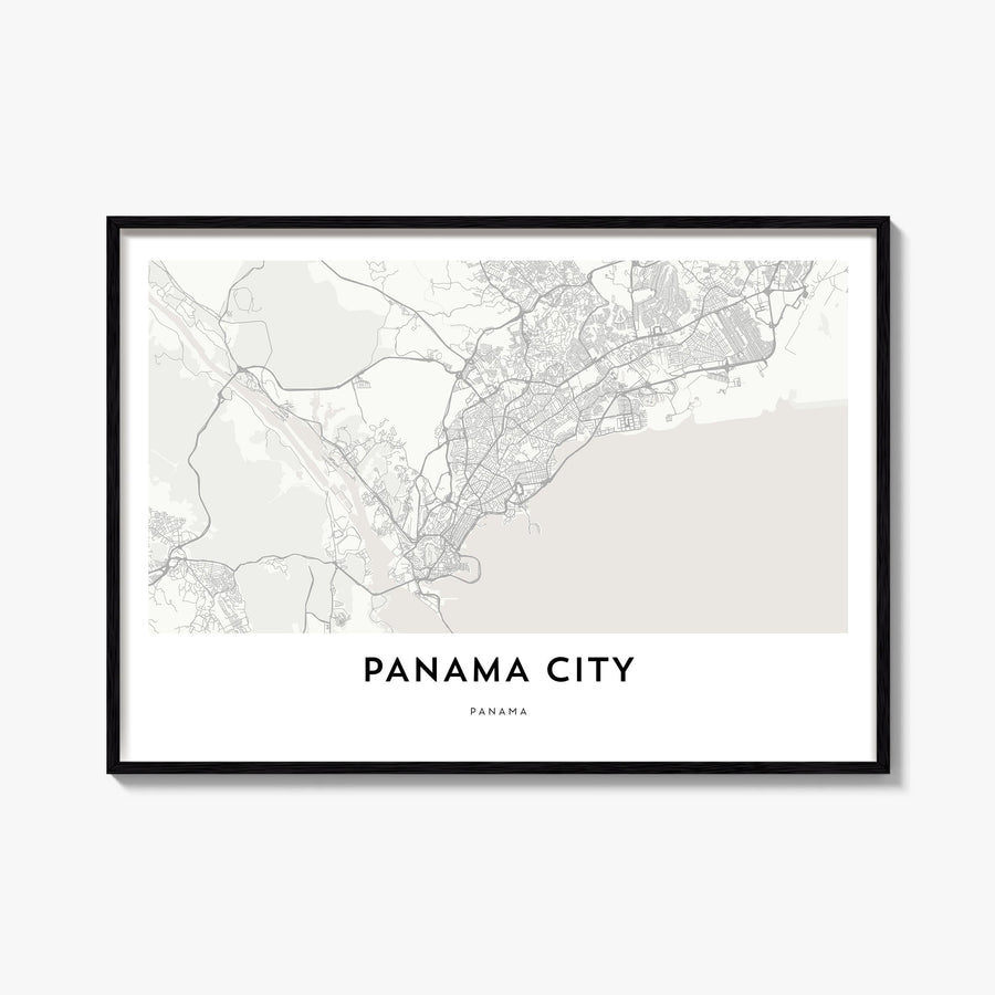 Panama City, Panama black & white map poster of Panama – horizontal wall art, unframed print shown in interior mockup