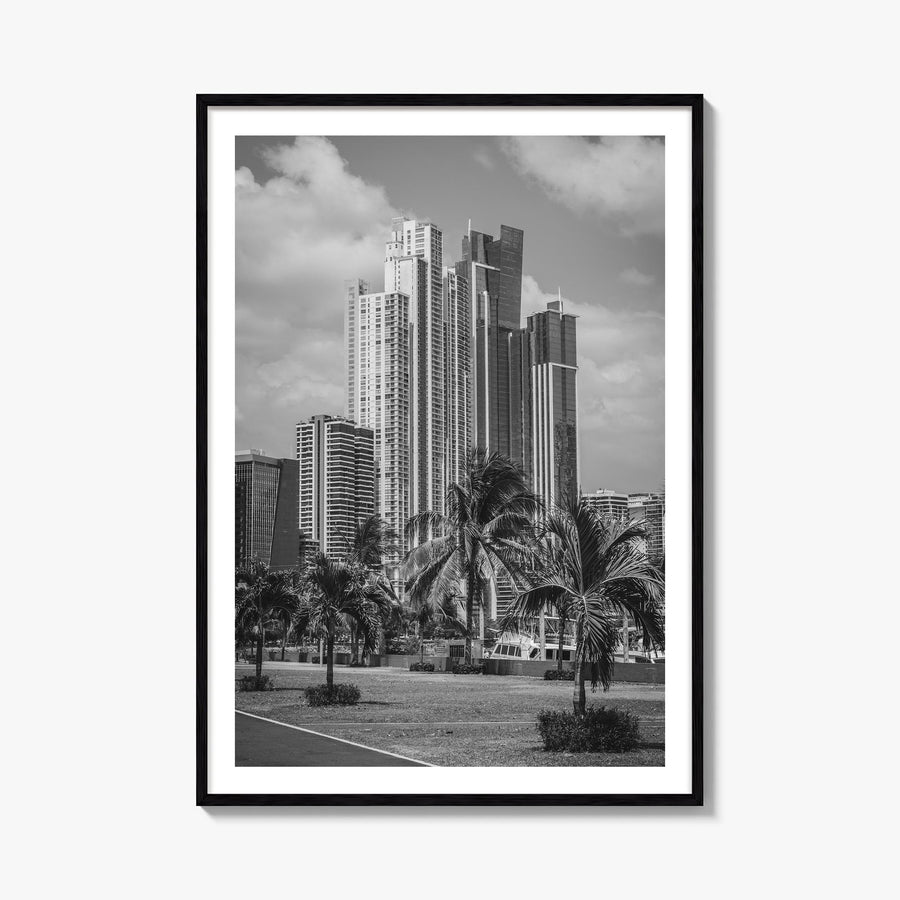 Panama City, Panama black & white photo poster of Panama – vertical wall art, unframed print shown in interior mockup