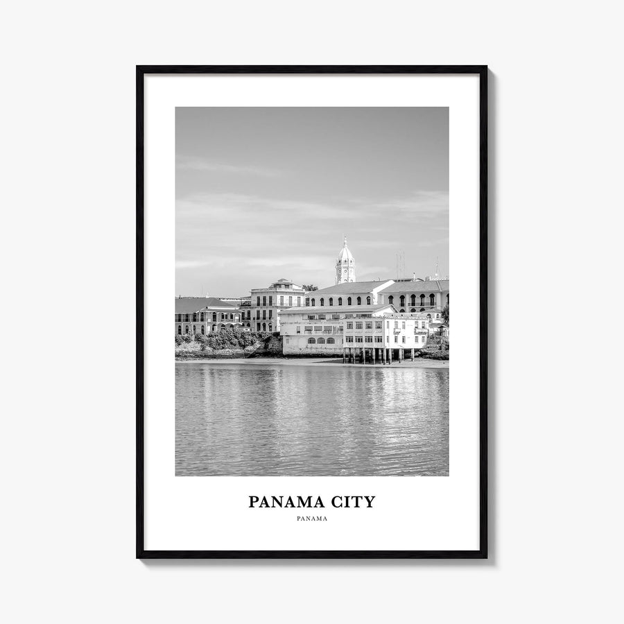 Panama City, Panama no. 1 black & white classic poster of Panama – vertical wall art, unframed print shown in interior mockup