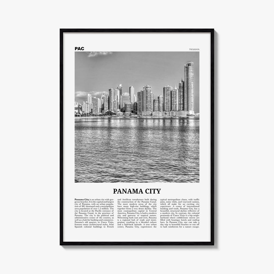 Panama City, Panama no. 1 black & white newspaper poster of Panama – vertical wall art, unframed print shown in interior mock