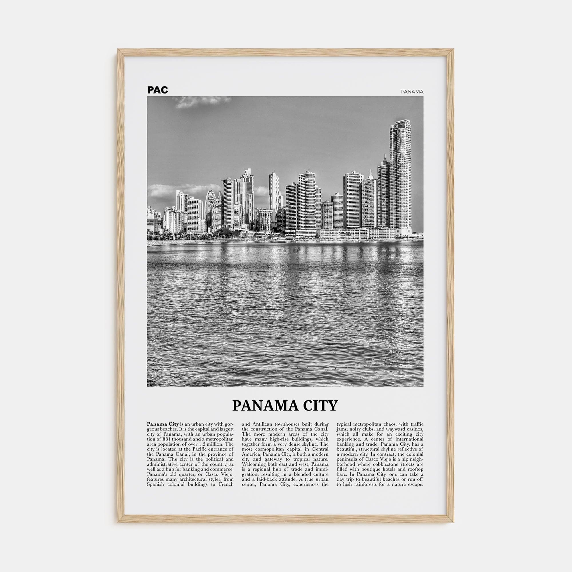 Panama City, Panama No 1 Poster Natural Wood / 8x12 in Nbourhood Travel B&W Poster