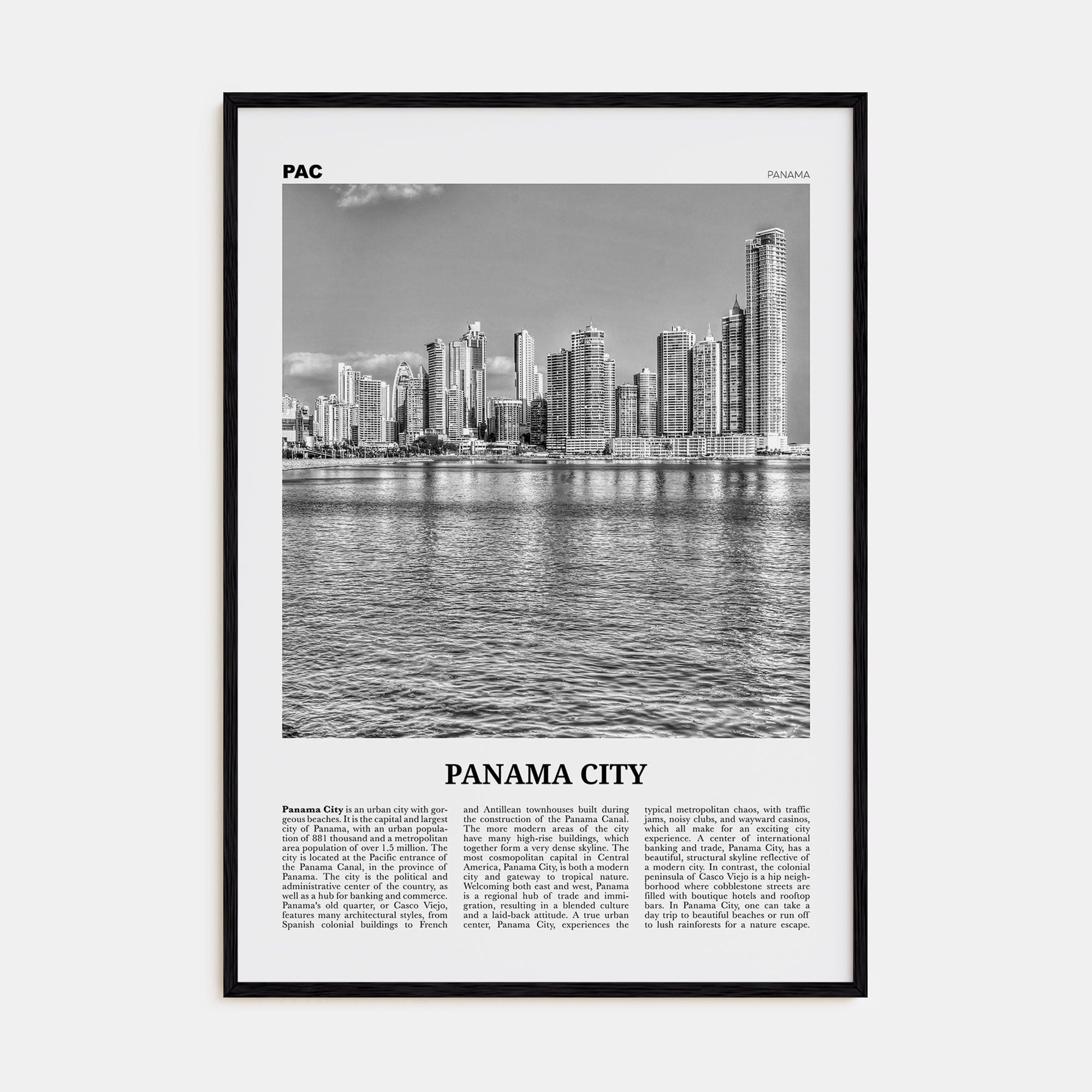 Panama City, Panama No 1 Poster Black Wood / 8x12 in Nbourhood Travel B&W Poster