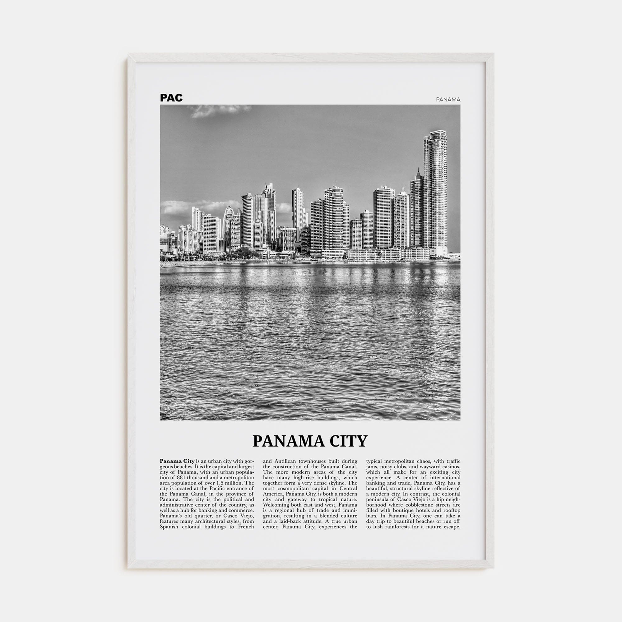 Panama City, Panama No 1 Poster White Wood / 8x12 in Nbourhood Travel B&W Poster