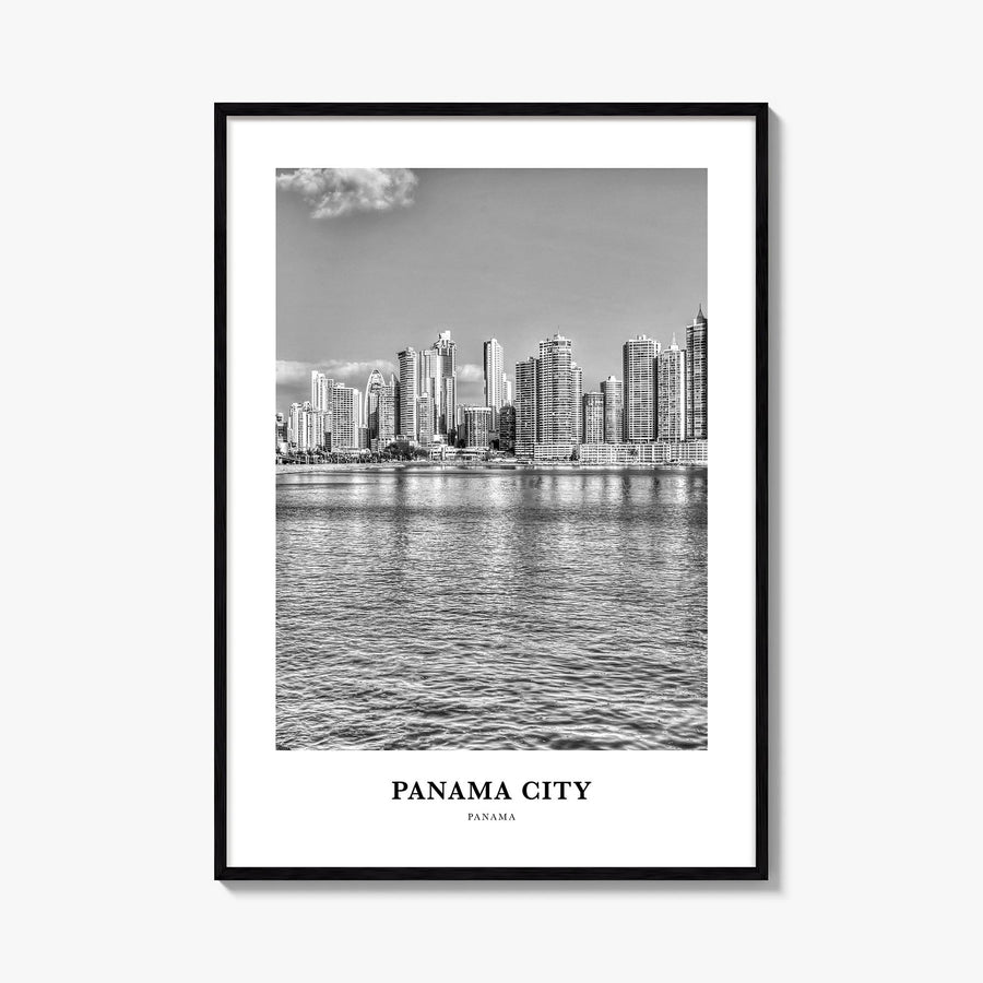 Panama City, Panama no. 2 black & white classic poster of Panama – vertical wall art, unframed print shown in interior mockup