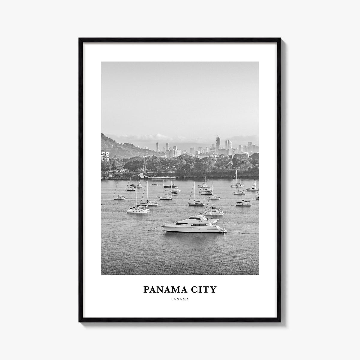 Panama City, Panama no. 3 black & white classic poster of Panama – vertical wall art, unframed print shown in interior mockup