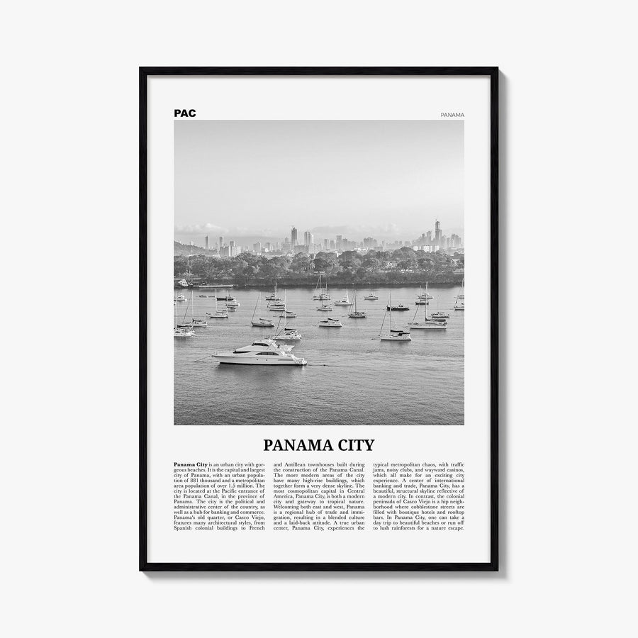 Panama City, Panama no. 3 black & white newspaper poster of Panama – vertical wall art, unframed print shown in interior mock