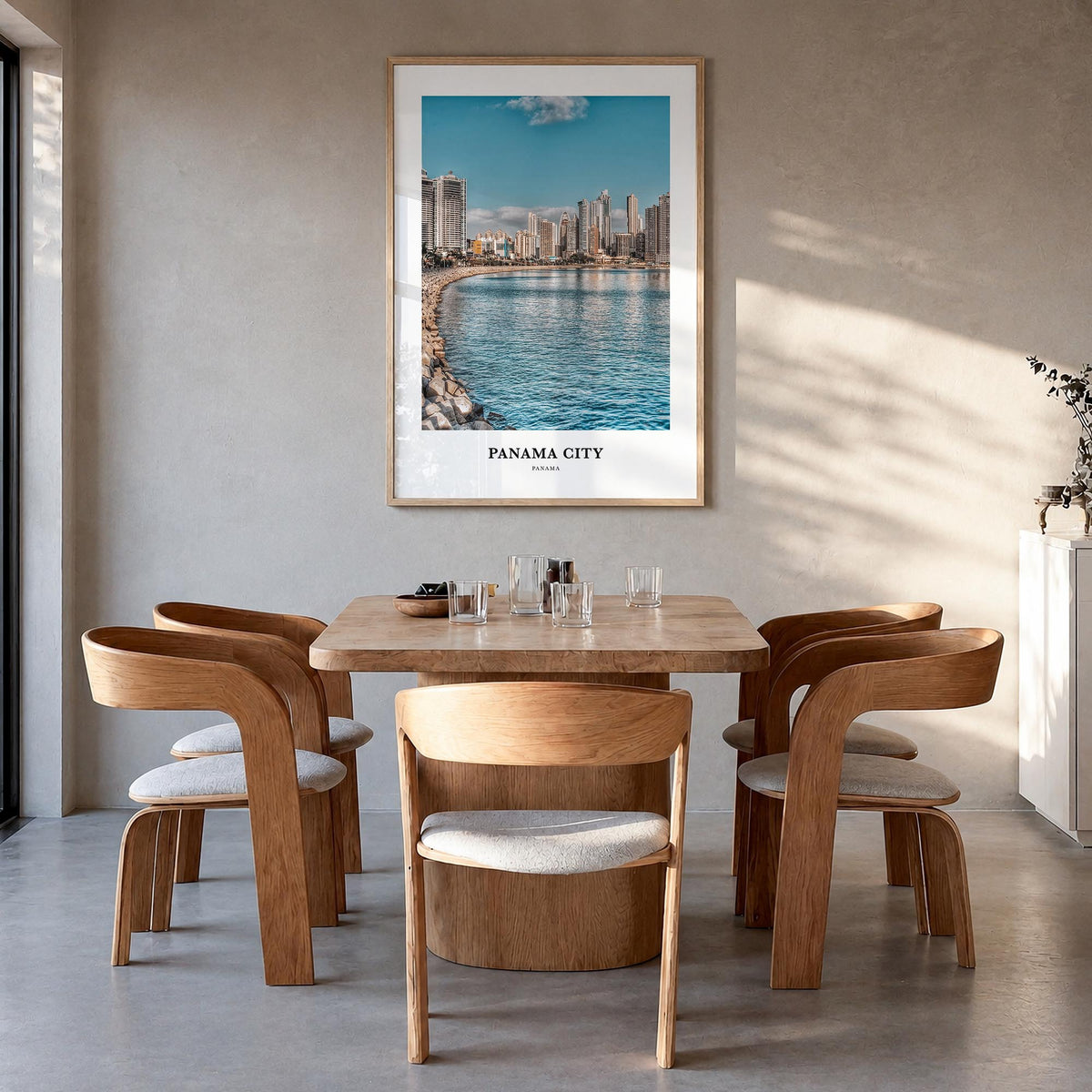 Panama City, Panama no. 3 colorful classic poster of Panama – vertical wall art in natural wood frame, hanging on wall