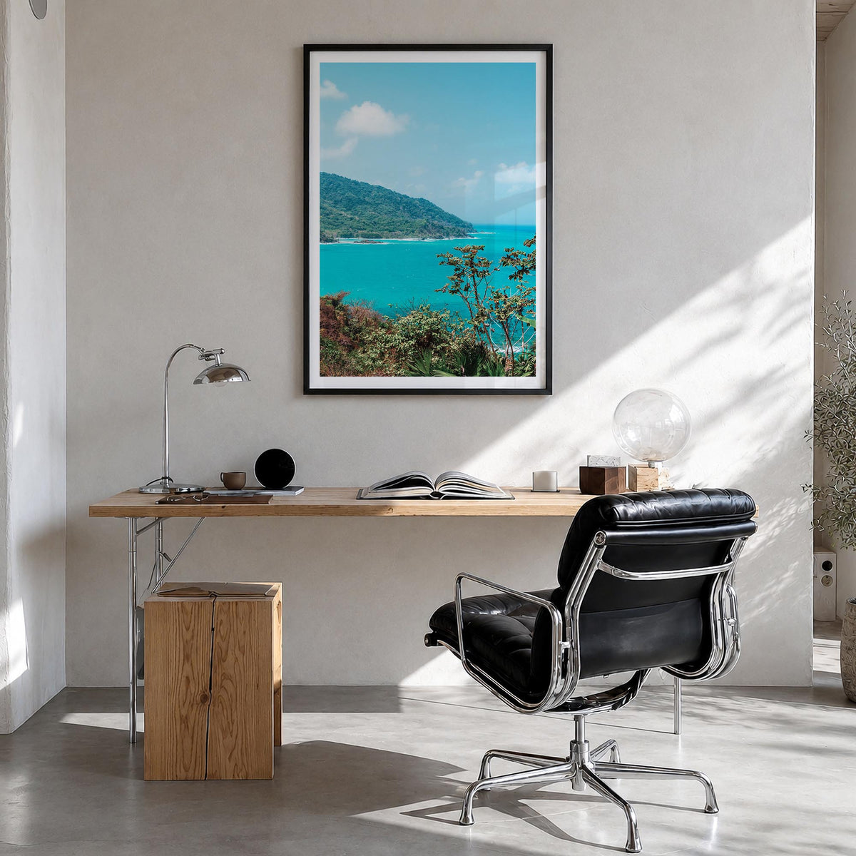 Panama colorful photo poster of Central America – vertical wall art in black wood frame with white border, hanging on wall