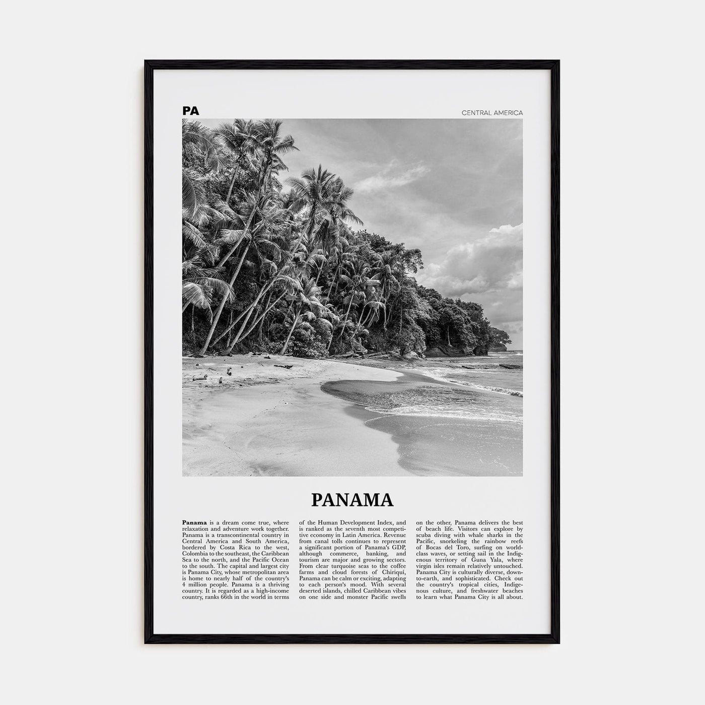 Panama No 1 Poster Black Wood / 8x12 in Nbourhood Travel B&W Poster