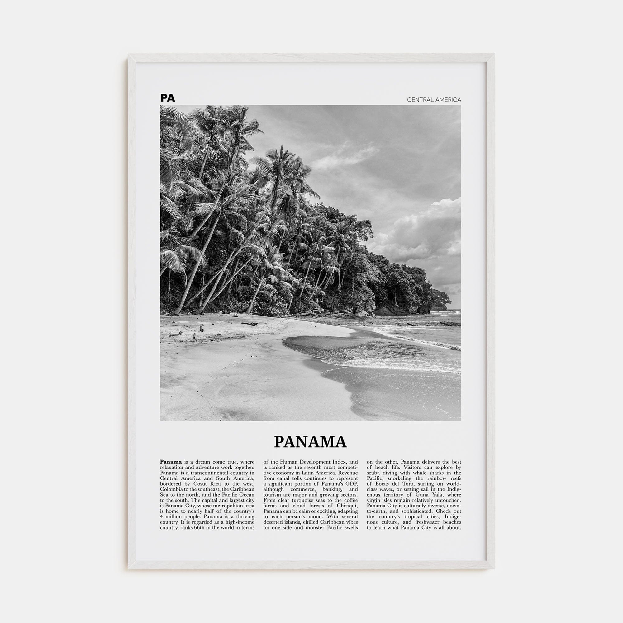 Panama No 1 Poster White Wood / 8x12 in Nbourhood Travel B&W Poster