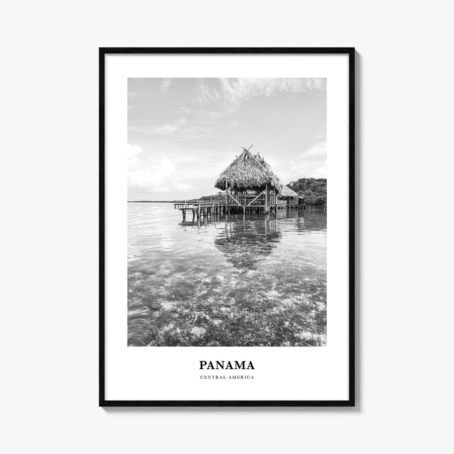 Panama no. 2 black & white classic poster of Central America – vertical wall art, unframed print shown in interior mockup