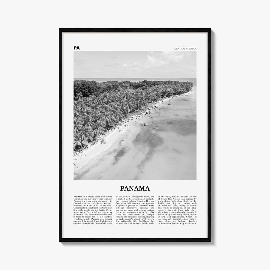 Panama no. 3 black & white newspaper poster of Central America – vertical wall art, unframed print shown in interior mockup