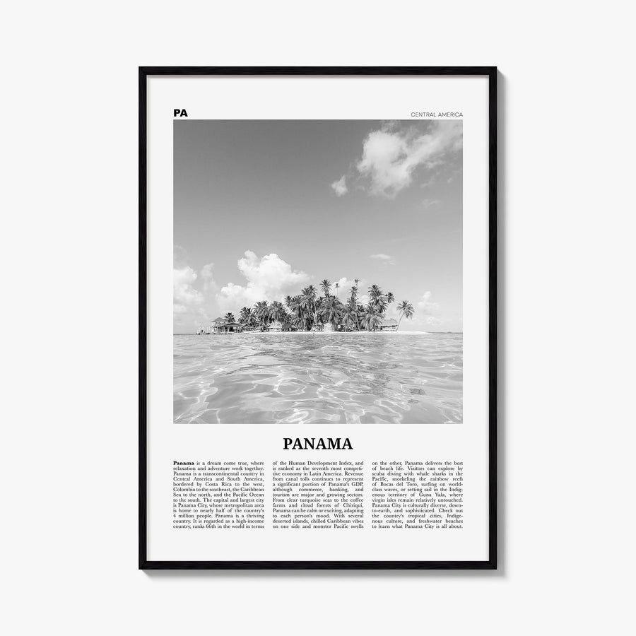 Panama no. 4 black & white newspaper poster of Central America – vertical wall art, unframed print shown in interior mockup