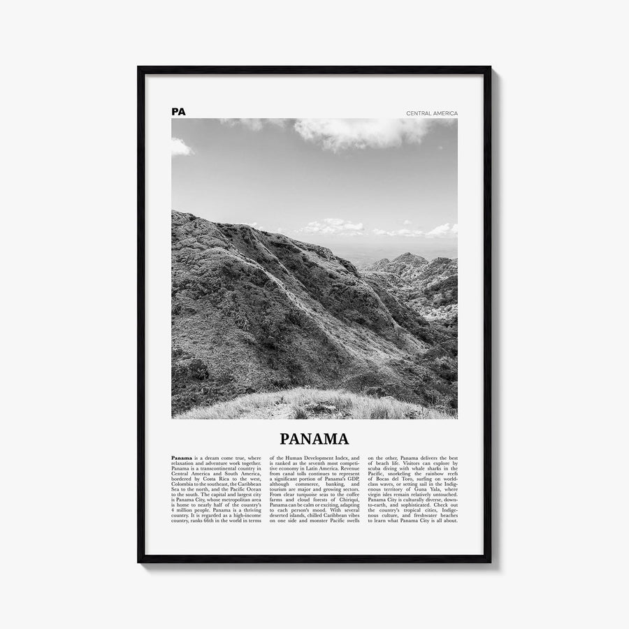 Panama no. 5 black & white newspaper poster of Central America – vertical wall art, unframed print shown in interior mockup