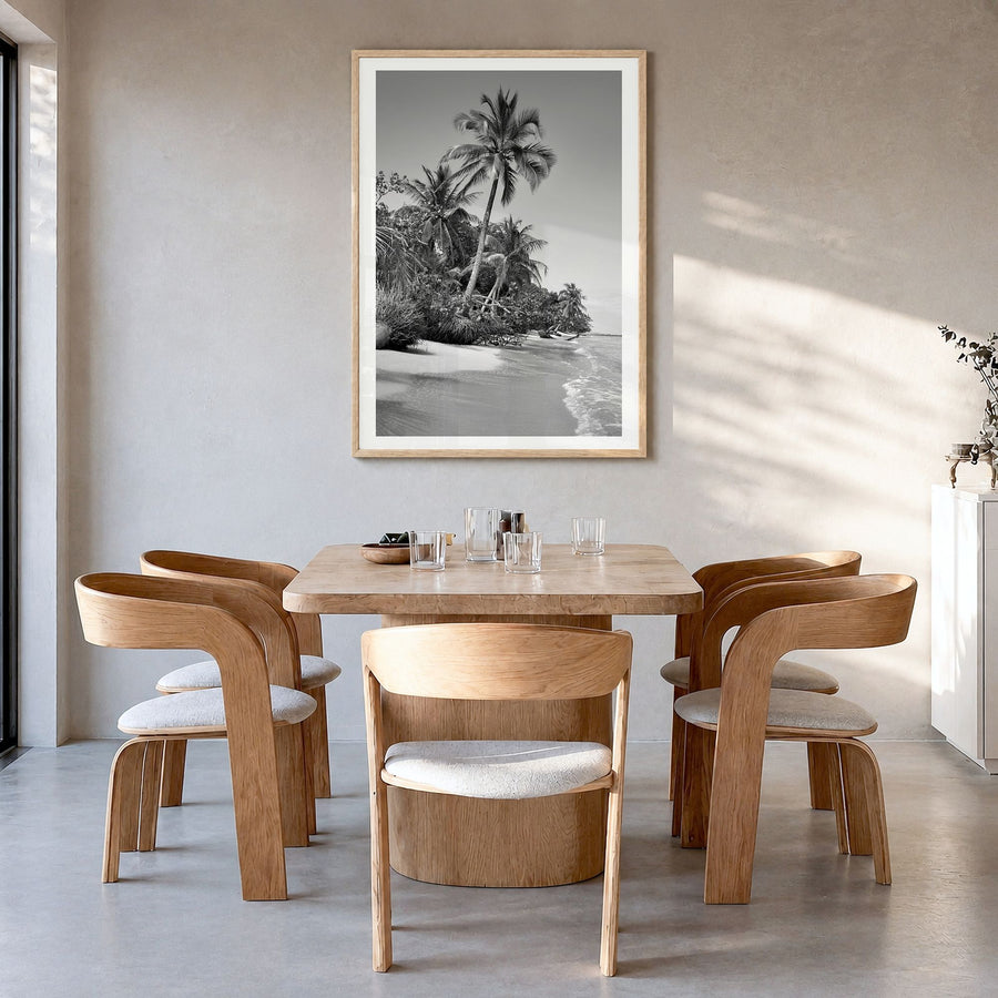 Panama Photo Poster in a natural wood frame, hanging in a dining room, white border