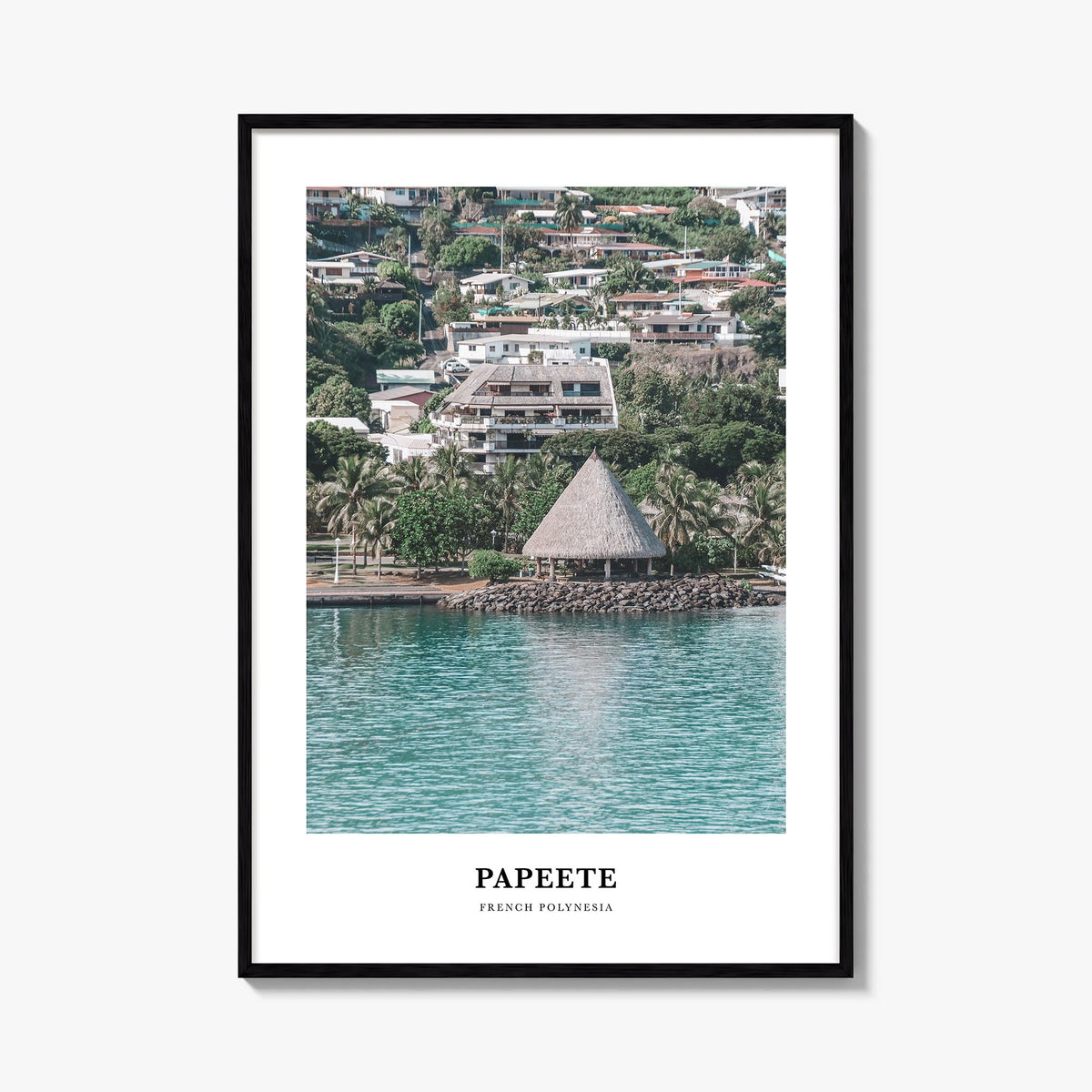Papeete colorful classic poster of French Polynesia – vertical wall art, unframed print shown in interior mockup