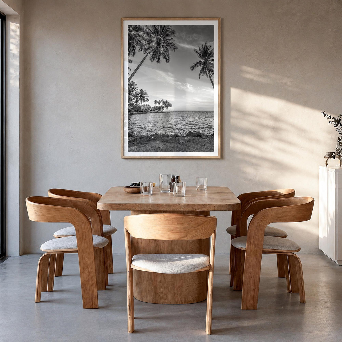 Papua New Guinea black & white photo poster of Oceania – vertical wall art in natural wood frame with white border, hanging o