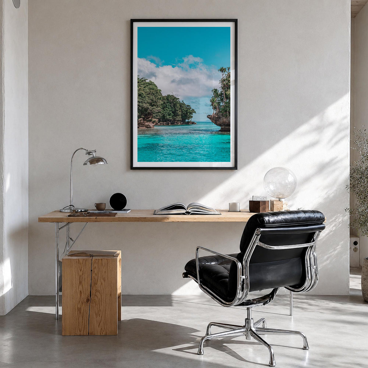 Papua New Guinea colorful photo poster of Oceania – vertical wall art in black wood frame with white border, hanging on wall