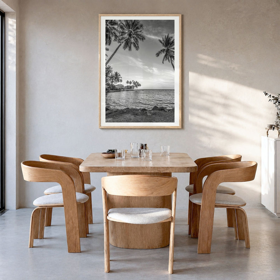 Papua New Guinea Photo Poster in a natural wood frame, hanging in a dining room, white border