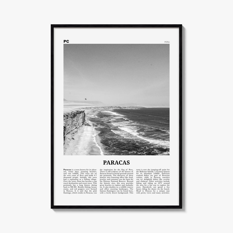 Paracas black & white newspaper poster of Peru – vertical wall art, unframed print shown in interior mockup
