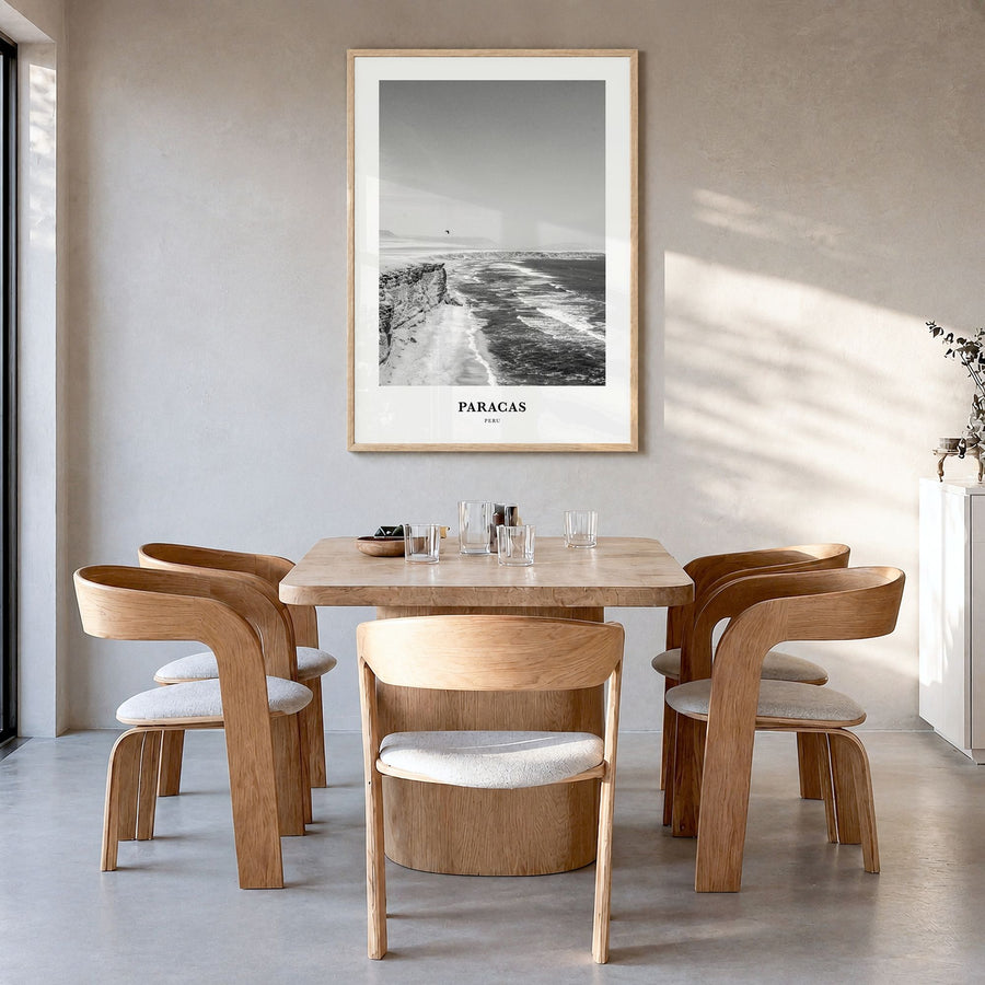 Paracas Classic Poster in a natural wood frame, hanging in a dining room
