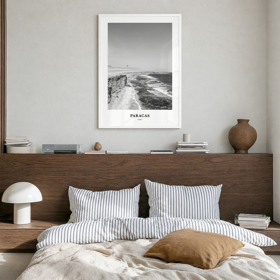 Paracas Classic Poster in a white wood frame, hanging in a bedroom