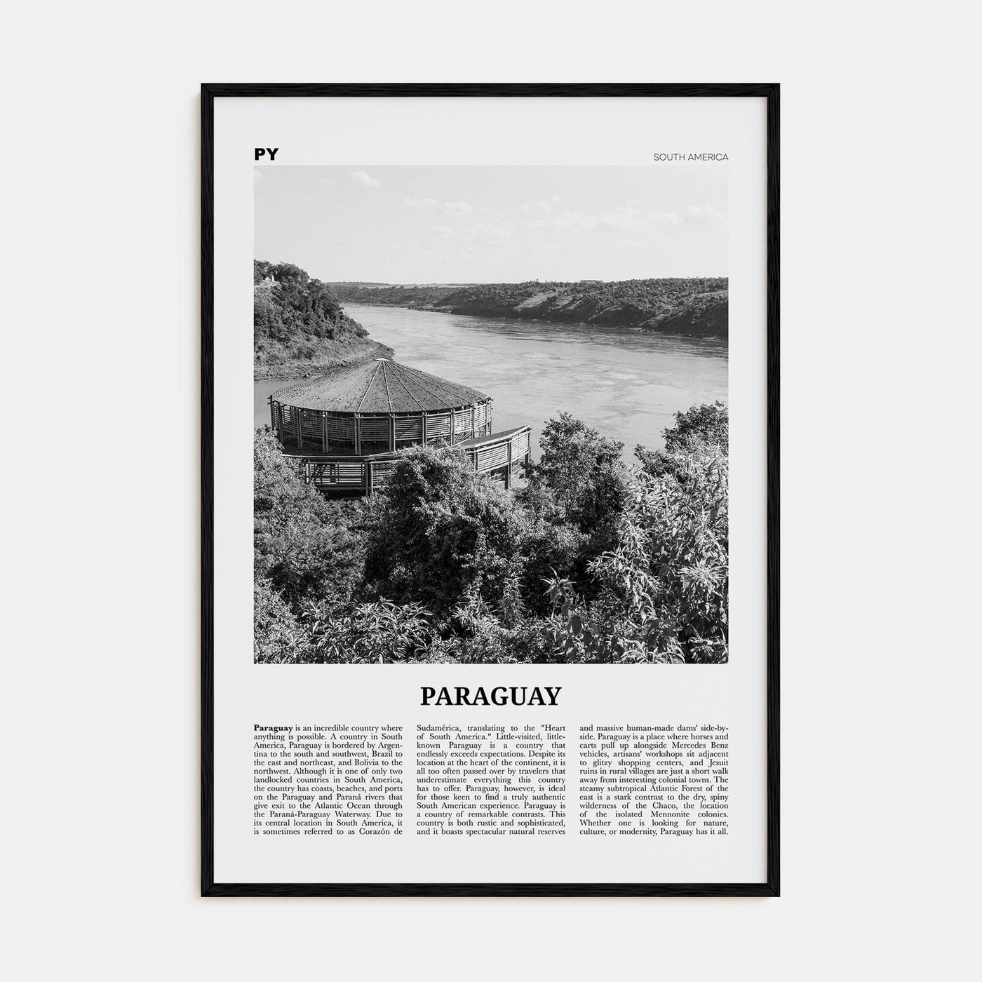 Paraguay No 1 Poster Black Wood / 8x12 in Nbourhood Travel B&W Poster