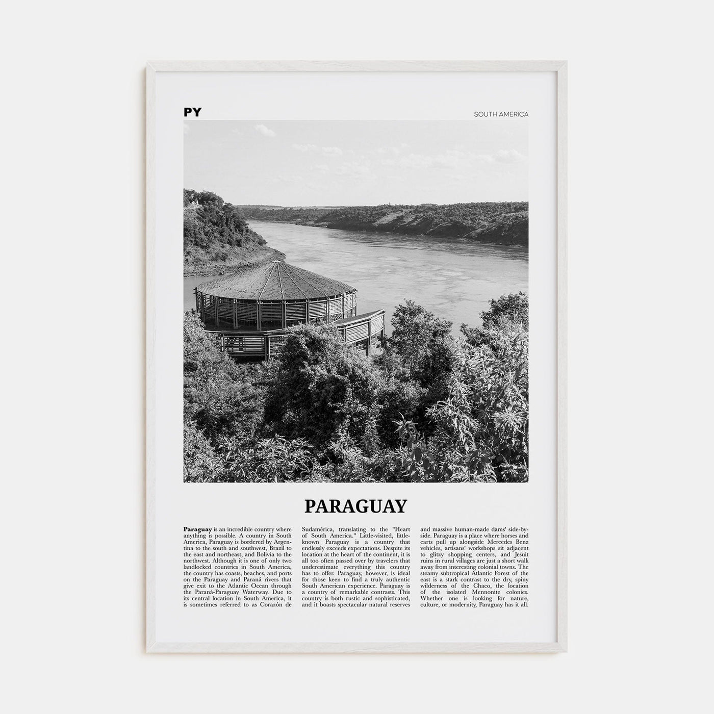 Paraguay No 1 Poster White Wood / 8x12 in Nbourhood Travel B&W Poster