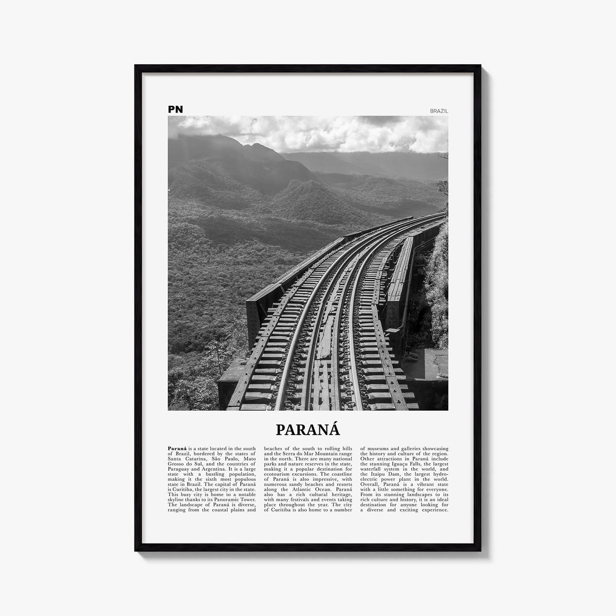 Paraná black & white newspaper poster of Argentina – vertical wall art, unframed print shown in interior mockup