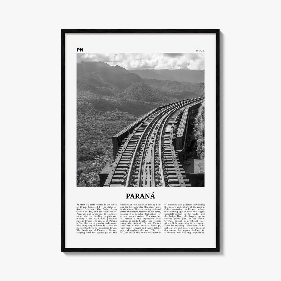 Paraná black & white newspaper poster of Argentina – vertical wall art, unframed print shown in interior mockup