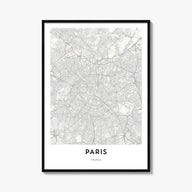 Paris black & white map poster of France – vertical wall art, unframed print shown in interior mockup