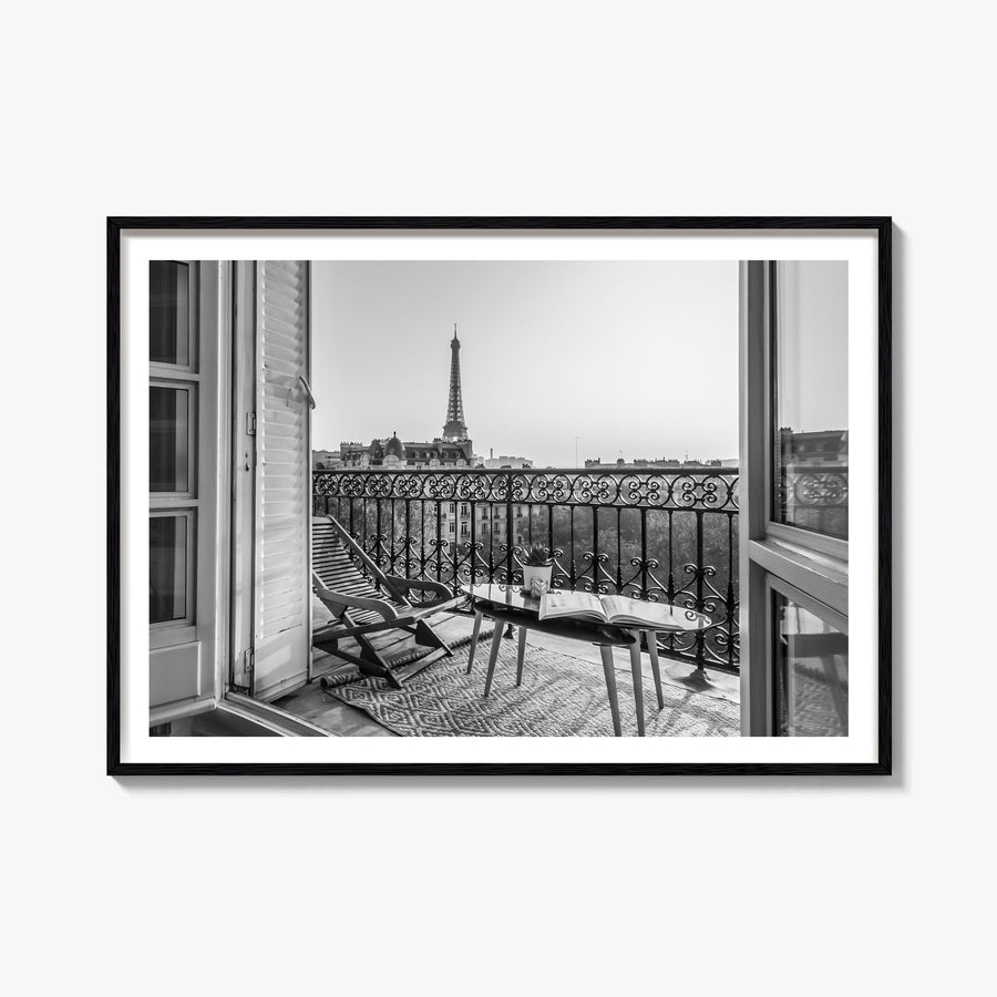Paris no. 1 black & white photo poster of France – horizontal wall art, unframed print shown in interior mockup