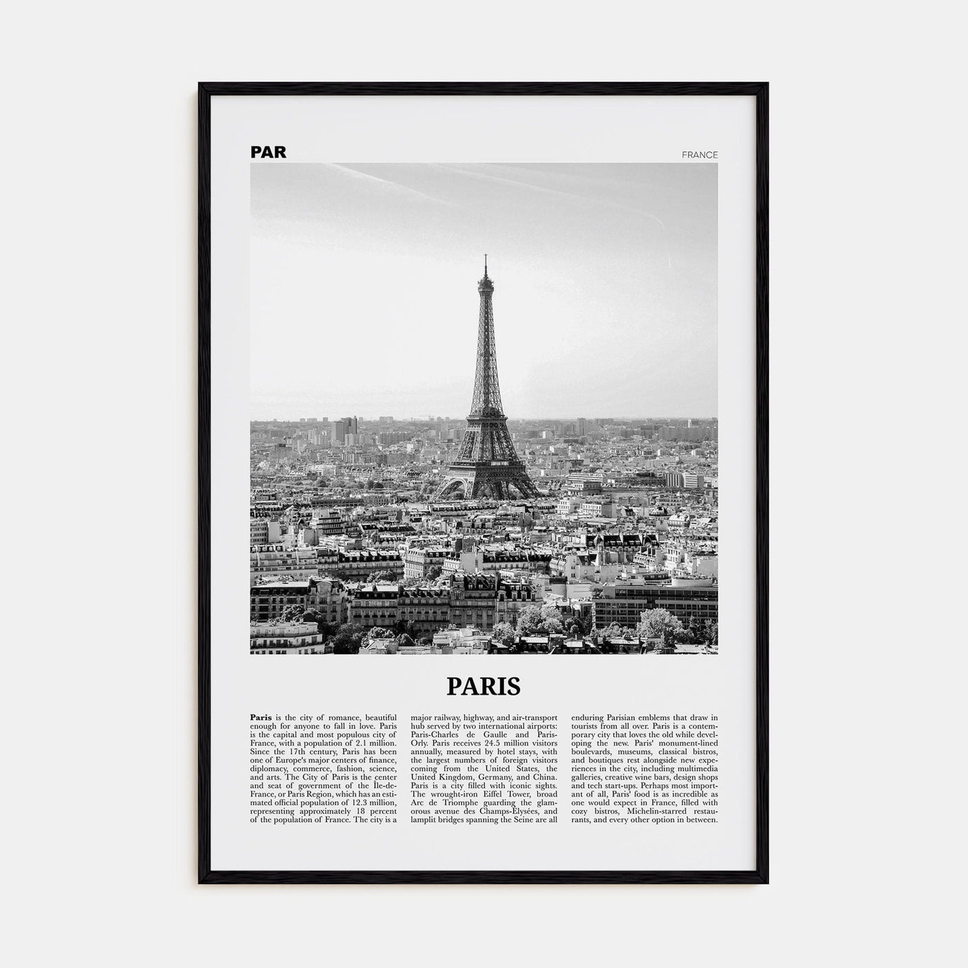 Paris No 1 Poster Black Wood / 8x12 in Nbourhood Travel B&W Poster